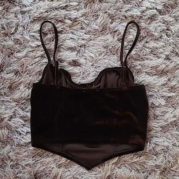 Bear Dance Brown Velvet Crop Top - Picture 2 of 3